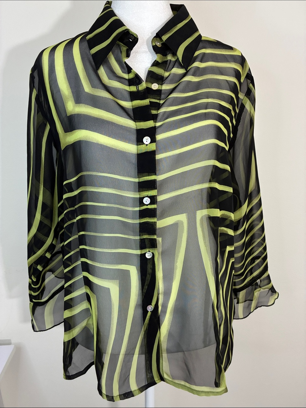 dressbarn Lime Green and Black Chiffon Top